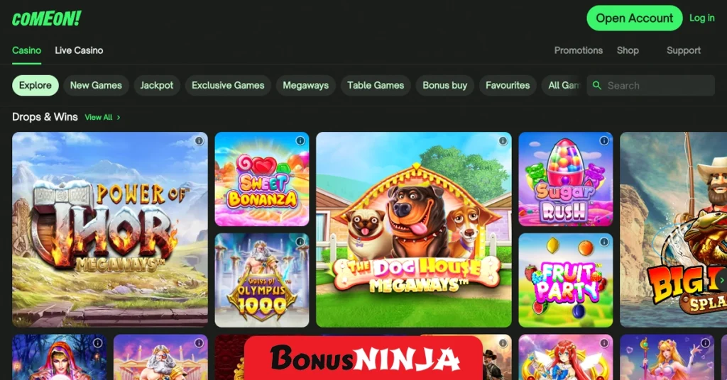 Comeon game selection