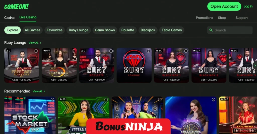 Comeon live casino
