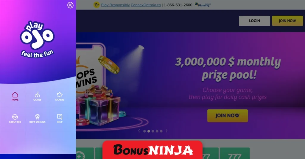 PlayOJO Ontario frontpage