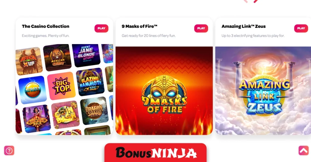 Spin casino frontpage