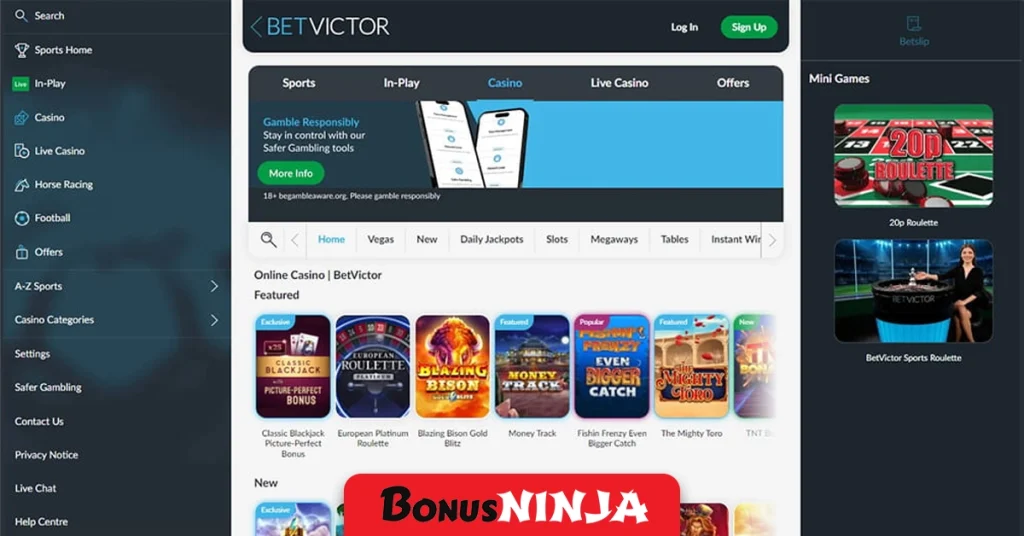 Betvictor game selection