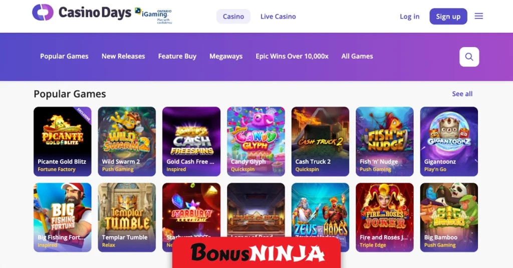 Casino days game selection