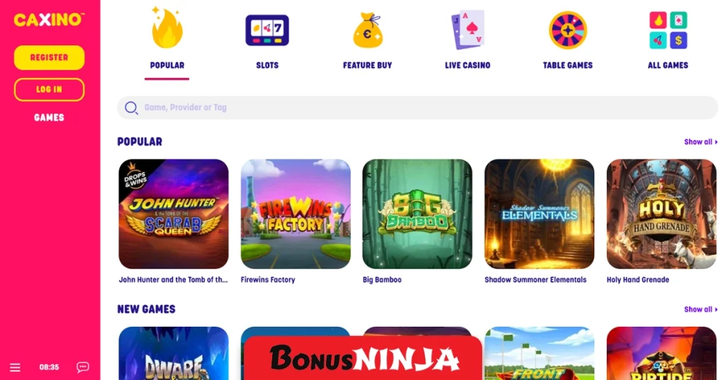 Caxino game selection