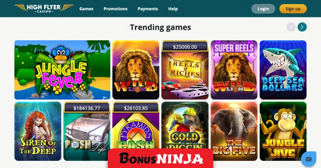High flyer casino game selection