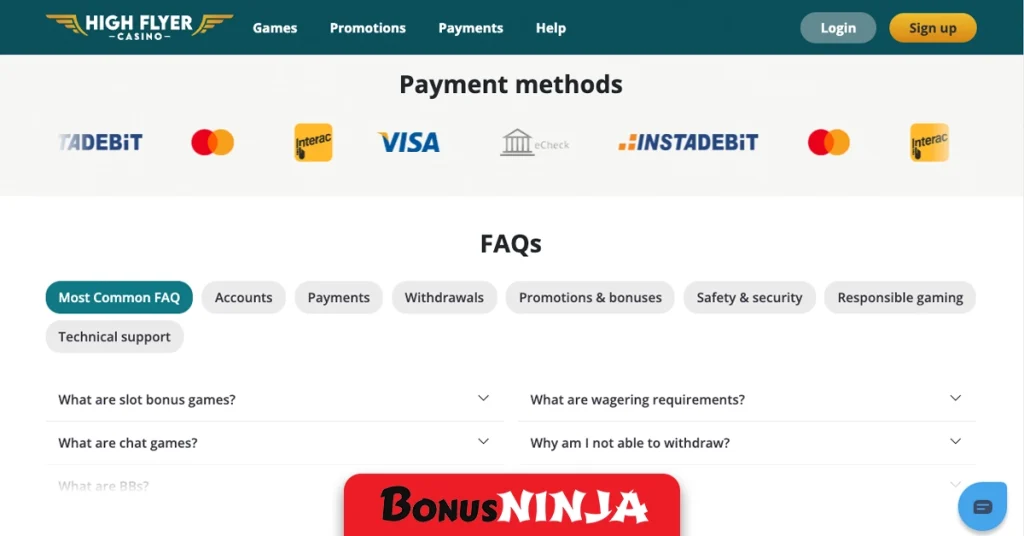 High flyer casino payment methods