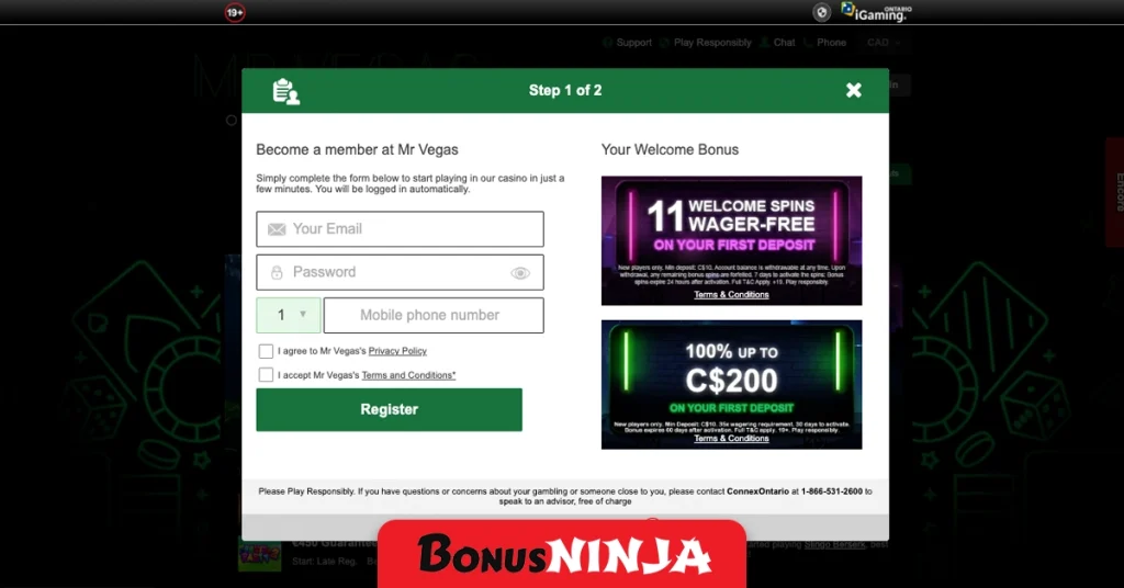 Mr Vegas sign up